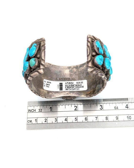 Navajo E. Spencer Sterling Silver & Turquoise Watch Cuff Bracelet